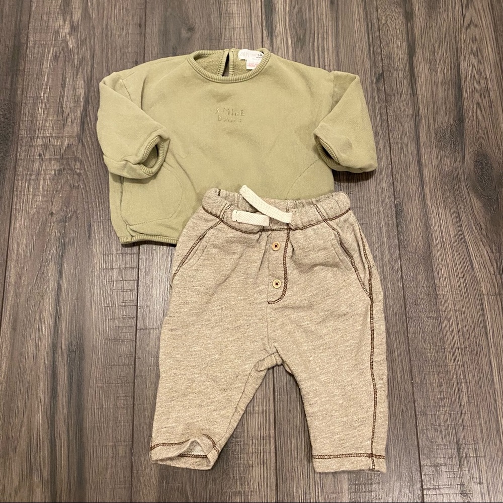 Zara Smile Daily Olive Green Sweater and Pants Outfit - Picture 1 of 4